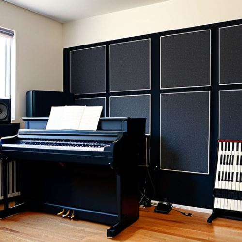 **

A composer in their music studio. The composer is surrounded by various instruments like a piano, guitar, and mixing equipment. The studio has soundproofing panels on the wall. The composer is fully clothed in modest, professional attire, working on a musical score. Natural lighting. Safe for work, appropriate content, professional, perfect anatomy, correct proportions, well-formed hands, proper finger count, natural body proportions.

**
